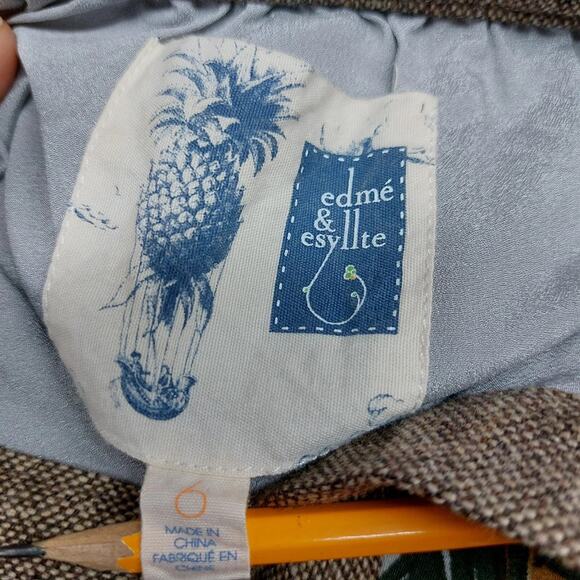 Anthropologie Brown Gold Skirt Edme & Esyllte Plumes Palms Button Front Lined 10 - Picture 7 of 8